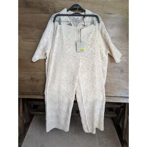 Allsaints Milly Open Knit 2-Piece Pajama Set Womens XS Ecru White Short Sleeve